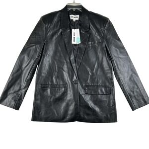 Steve Madden Jacket Womens Medium Black‎ Audrey Faux Leather Blazer One Button
